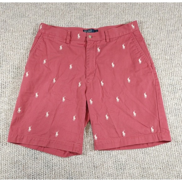Polo Ralph Lauren Tyler Chino Shorts Mens 33 Salmon Pleated Preppy Pony Logo - Picture 1 of 9